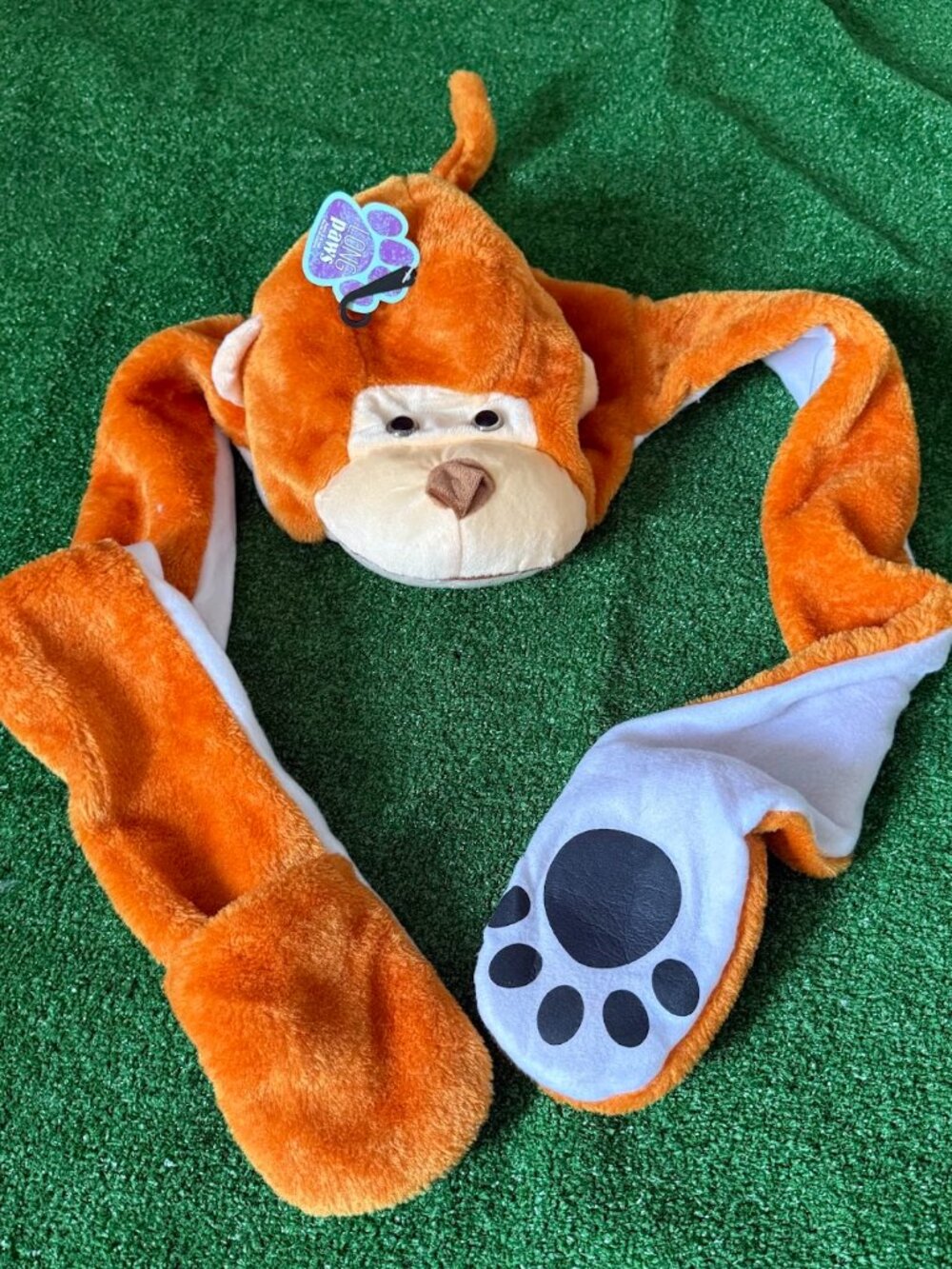 Monkey Fluffy Plush Full Hoodie Hat/Animal Hat Cap W/ Scarf Mitten Paws OS NWT